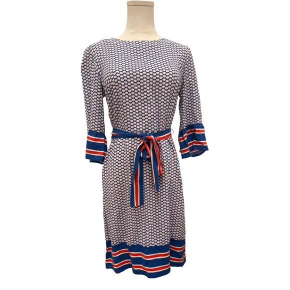 Boden Floral Feminine Boho Nautical Andrea Belted Shirt‎ Dress Fluted Sleeve 6R - Picture 6 of 13